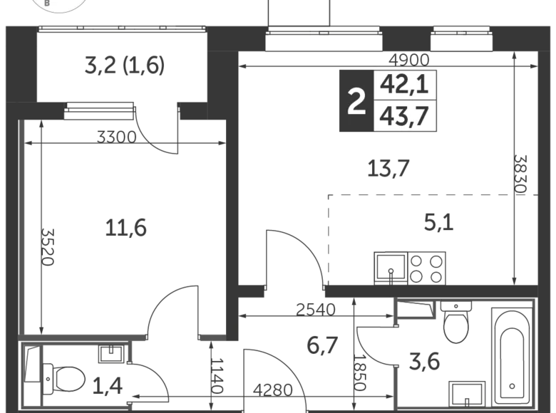 Квартира 2 комнаты 44 м² район Некрасовка, Россия