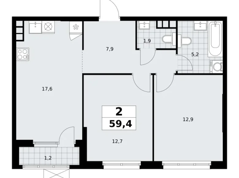 Wohnung 2 zimmer 59 m² Südwestlicher Verwaltungsbezirk, Russland