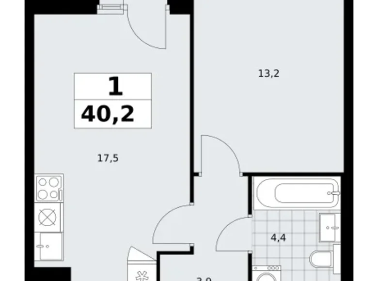 Квартира 1 комната 40 м² район Троицк, Россия