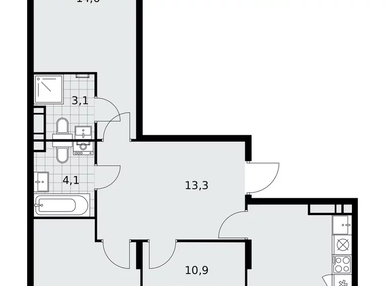 Apartamento 3 habitaciones 74 m² poselenie Desenovskoe, Rusia