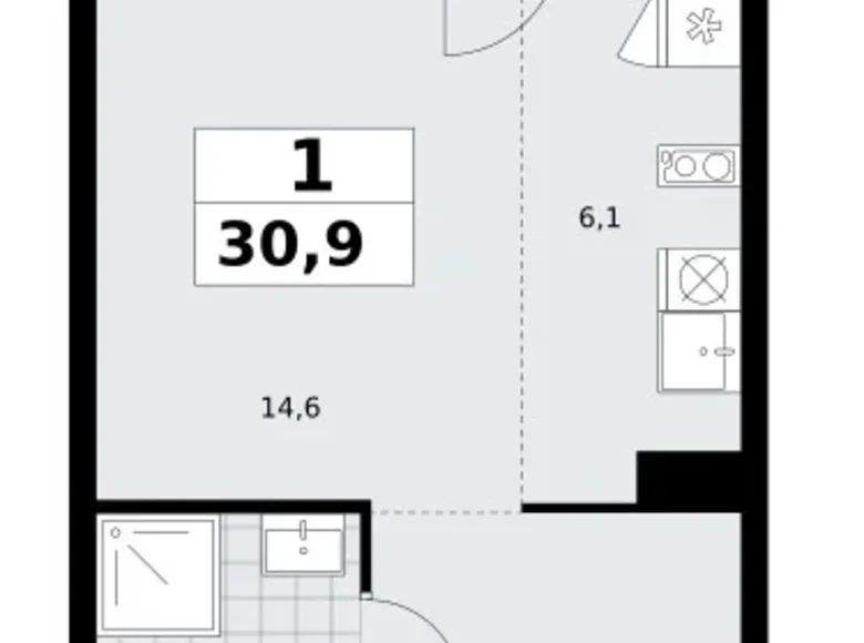 Квартира 1 комната 31 м² район Троицк, Россия