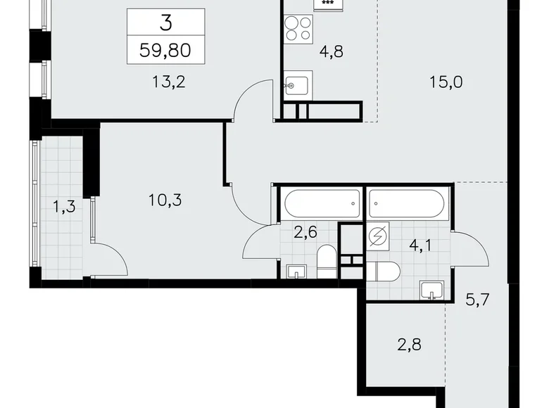 Wohnung 3 zimmer 60 m² poselenie Sosenskoe, Russland