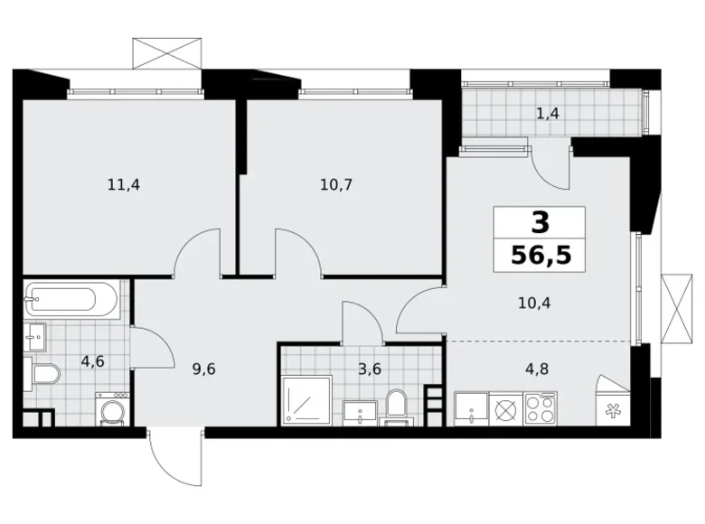 Wohnung 3 Zimmer 57 m² poselenie Sosenskoe, Russland