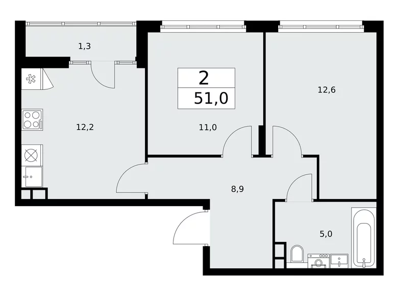 Appartement 2 chambres 51 m² poselenie Desenovskoe, Fédération de Russie