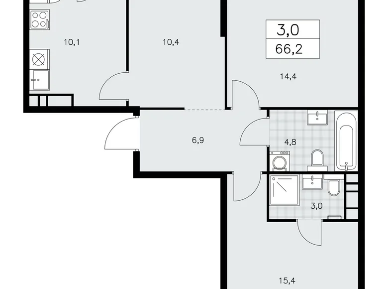 Apartamento 3 habitaciones 66 m² poselenie Sosenskoe, Rusia