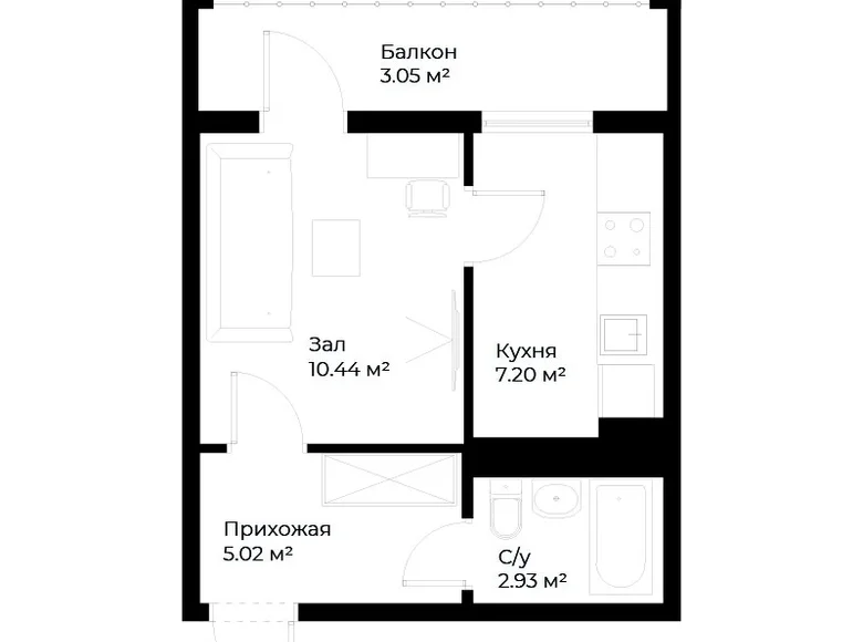 Kvartira 1 xona 29 m² Toshkentda