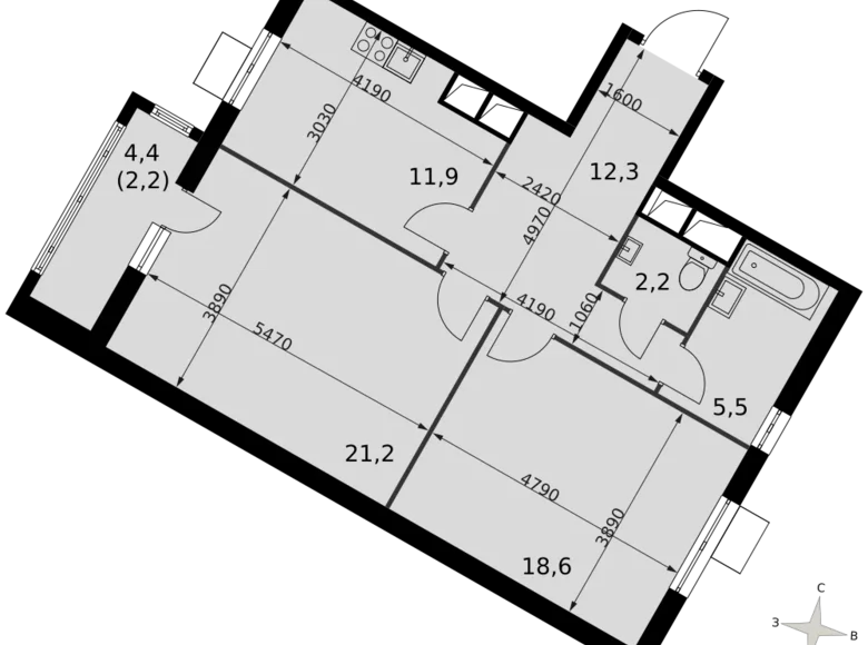 Mieszkanie 2 pokoi 74 m² Razvilka, Rosja