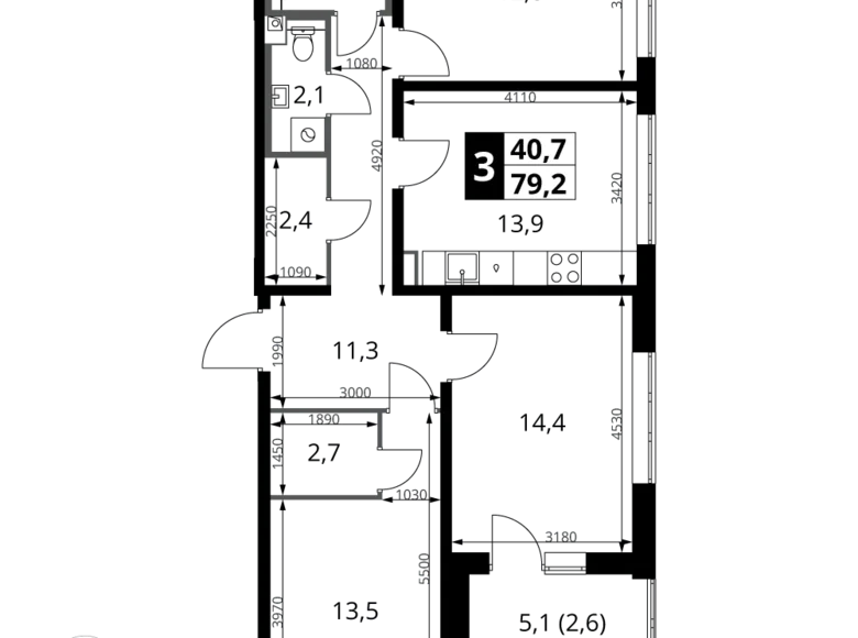 Квартира 3 комнаты 79 м² Ленинский район, Россия