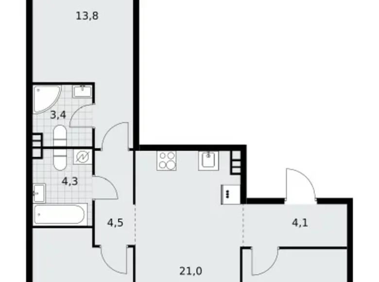 Appartement 3 chambres 76 m² Postnikovo, Fédération de Russie