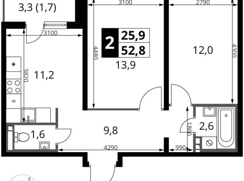 Квартира 2 комнаты 53 м² Potapovo, Россия