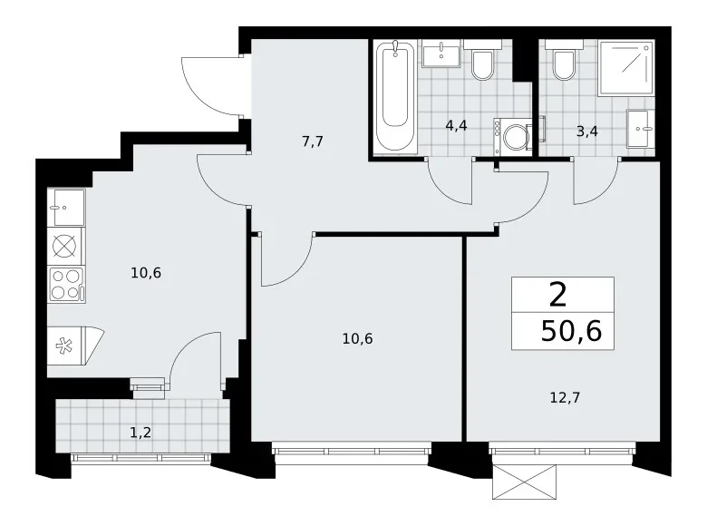 2 room apartment 51 m² Troitsk, Russia