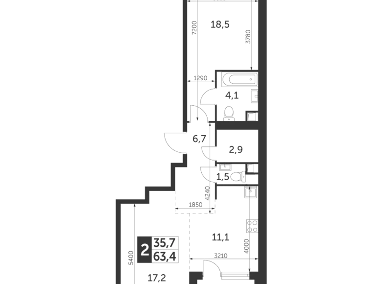 Apartamento 2 habitaciones 63 m² Konkovo District, Rusia