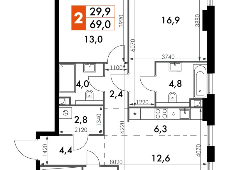 Wohnung 3 zimmer 69 m² Nordwestlicher Verwaltungsbezirk, Russland