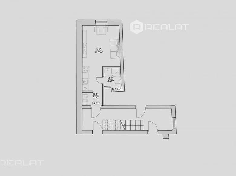 Квартира 1 комната 26 м² Рига, Латвия