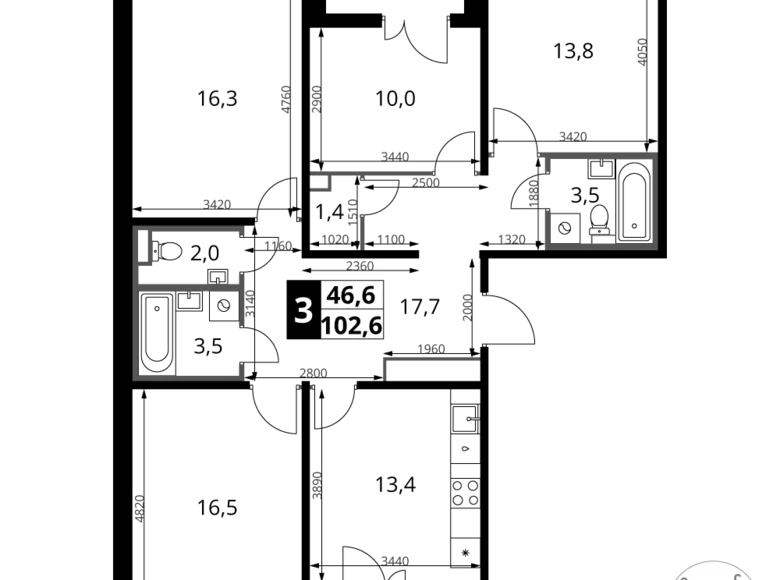 Appartement 3 chambres 103 m² Khimki, Fédération de Russie