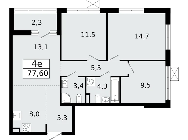 Квартира 4 комнаты 78 м² Всеволожск, Россия