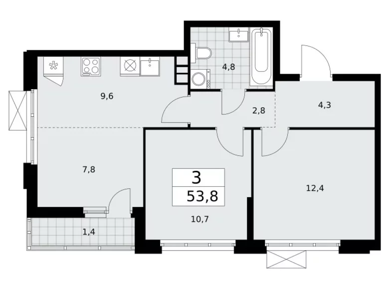 Appartement 3 chambres 54 m² poselenie Sosenskoe, Fédération de Russie