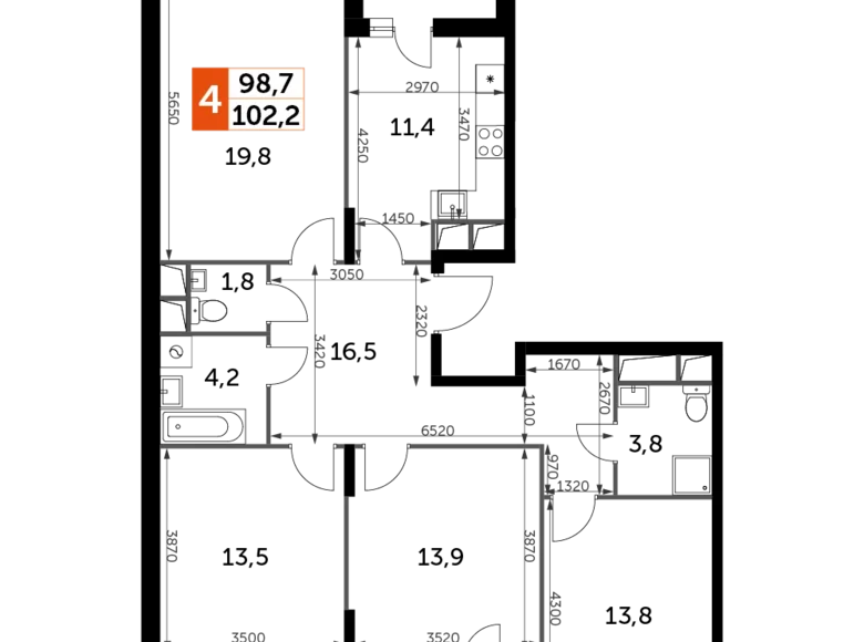 Квартира 4 комнаты 102 м² Развилка, Россия