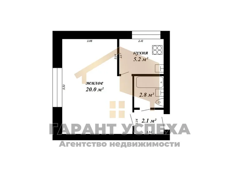 1 room apartment 30 m² Brest, Belarus