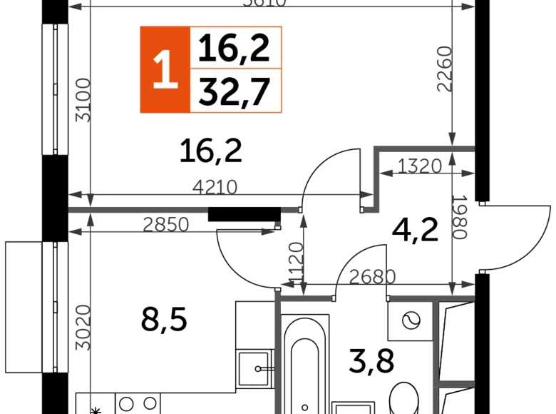 Mieszkanie 1 pokój 33 m² Razvilka, Rosja