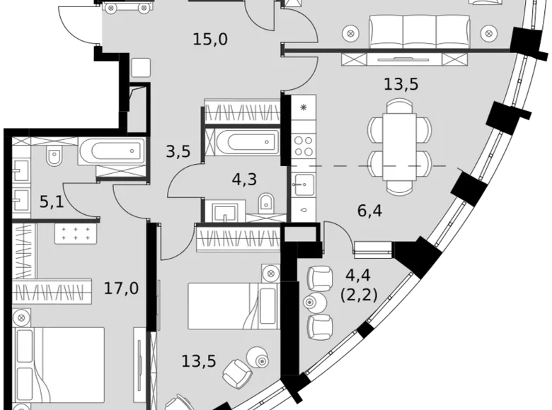 Apartamento 4 habitaciones 106 m² North-Western Administrative Okrug, Rusia