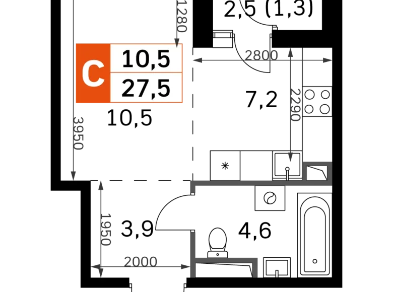 1 room studio apartment 28 m² Moscow, Russia