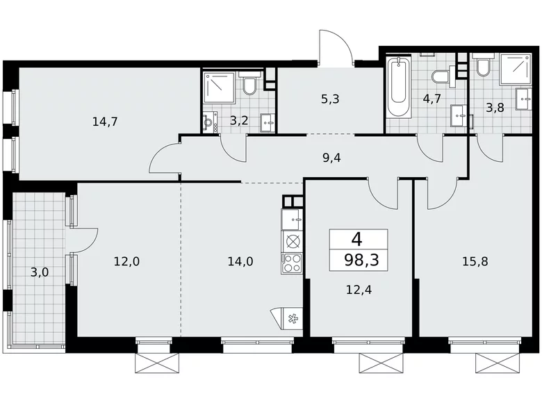 Apartamento 4 habitaciones 98 m² Moscú, Rusia
