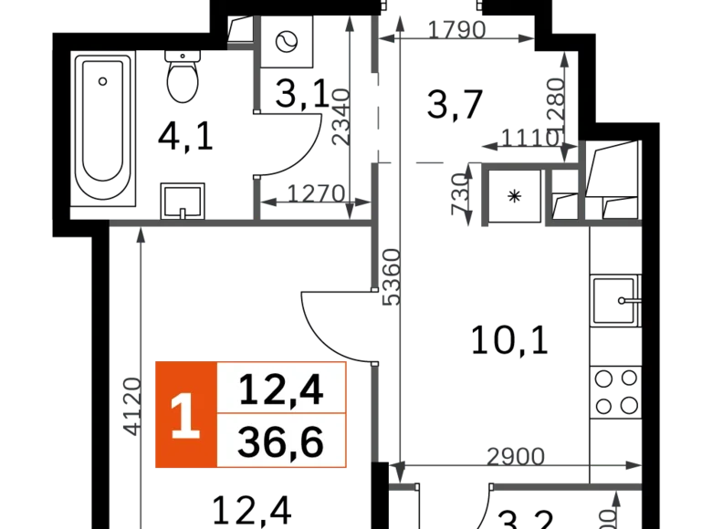 Квартира 1 комната 37 м² Северо-Западный административный округ, Россия