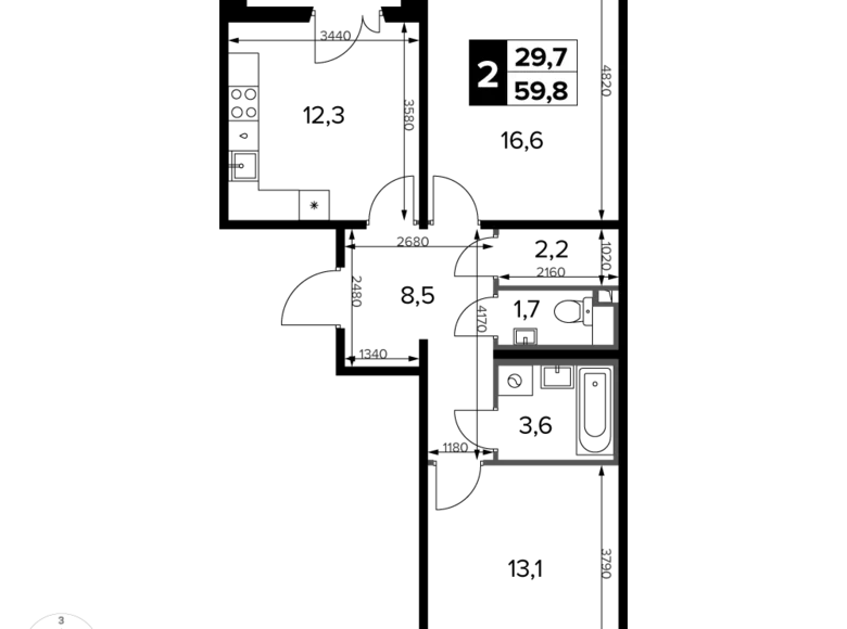 Квартира 2 комнаты 60 м² Химки, Россия