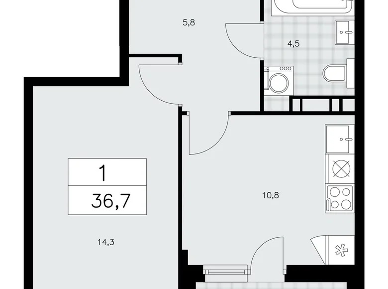 1 room apartment 37 m² poselenie Sosenskoe, Russia