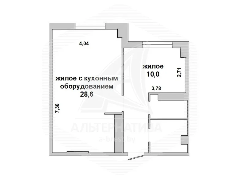 2 room apartment 50 m² Pruzhany, Belarus