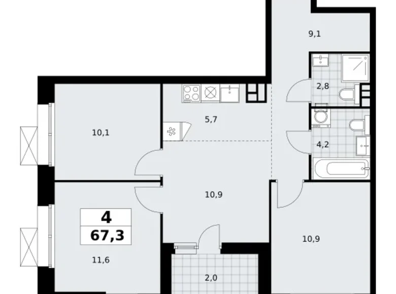 Квартира 4 комнаты 67 м² поселение Сосенское, Россия