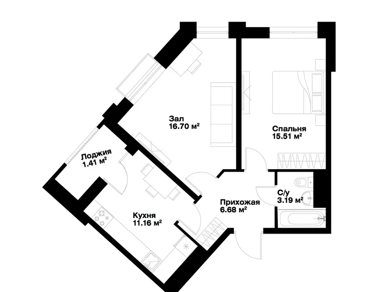 Kvartira 2 xonalar 55 m² Toshkentda