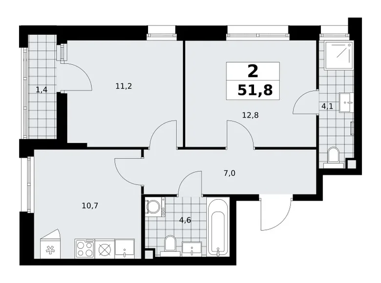 Wohnung 2 zimmer 52 m² poselenie Sosenskoe, Russland