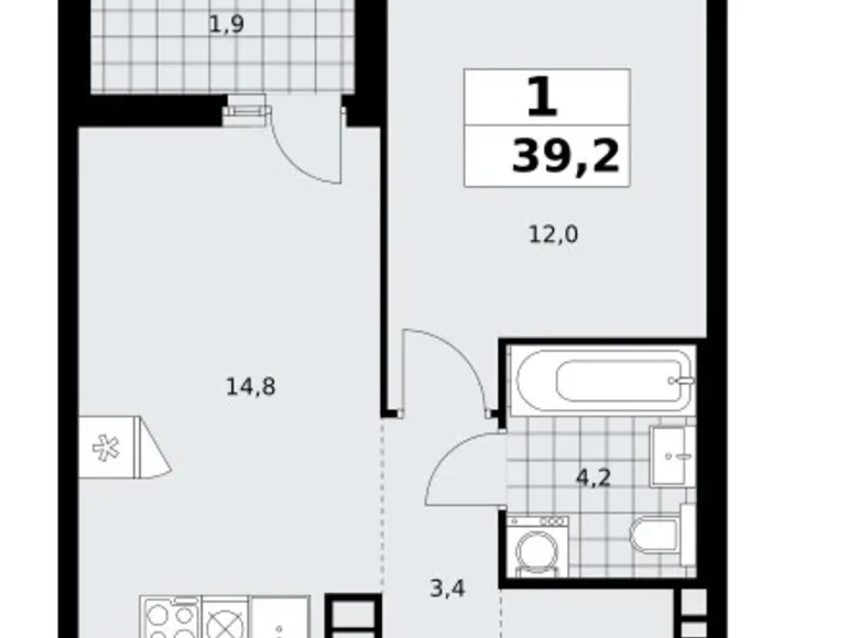 1 room apartment 39 m² poselenie Sosenskoe, Russia