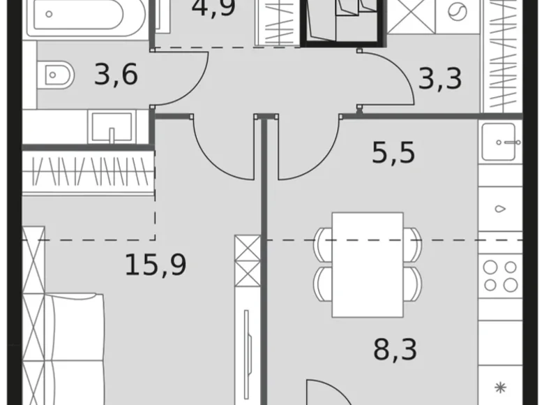 Квартира 1 комната 43 м² Москва, Россия