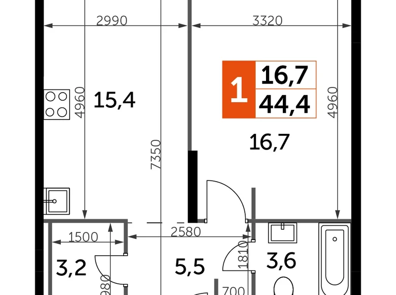 Mieszkanie 1 pokój 44 m² North-Western Administrative Okrug, Rosja