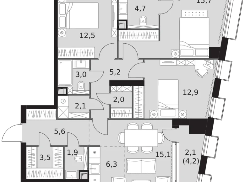 Квартира 3 комнаты 93 м² Северо-Западный административный округ, Россия