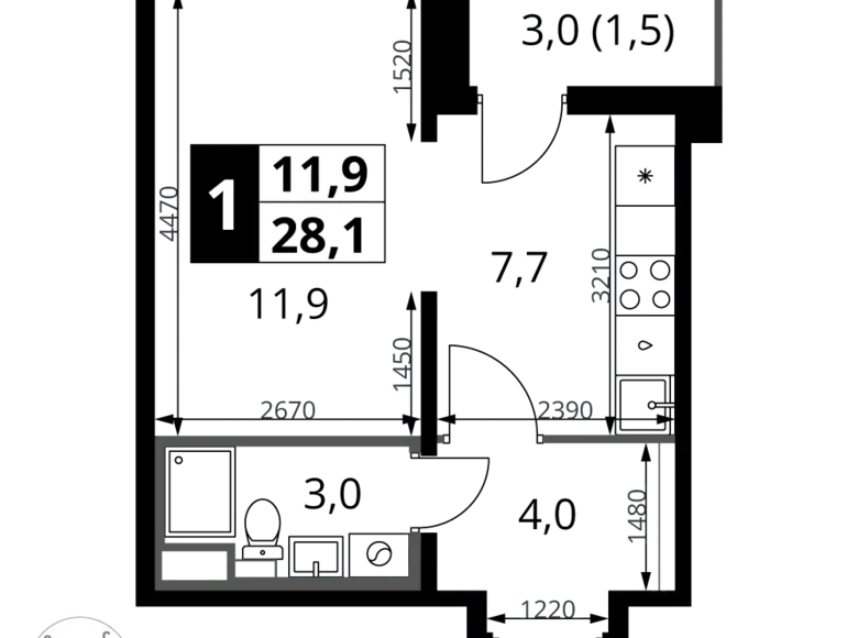 Студия 1 комната 28 м² Химки, Россия