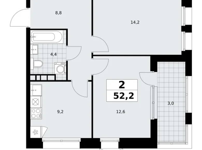 Apartamento 2 habitaciones 52 m² poselenie Sosenskoe, Rusia