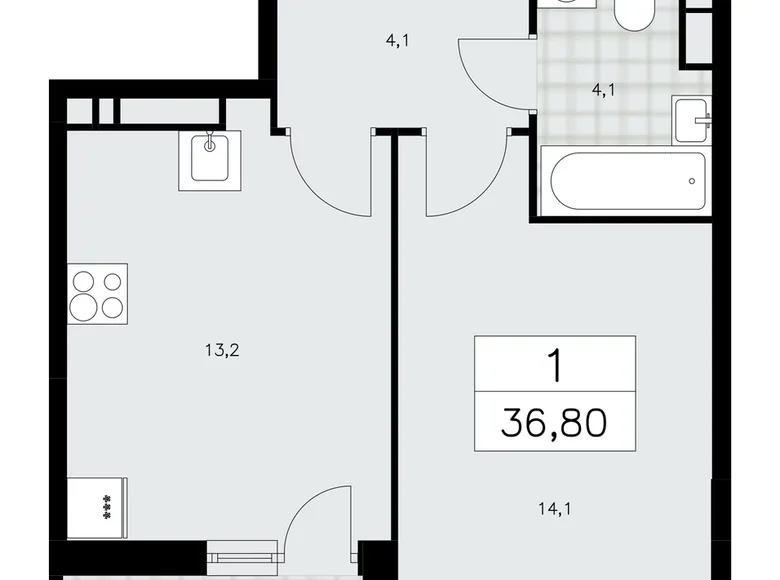 1 room apartment 37 m² Moscow, Russia