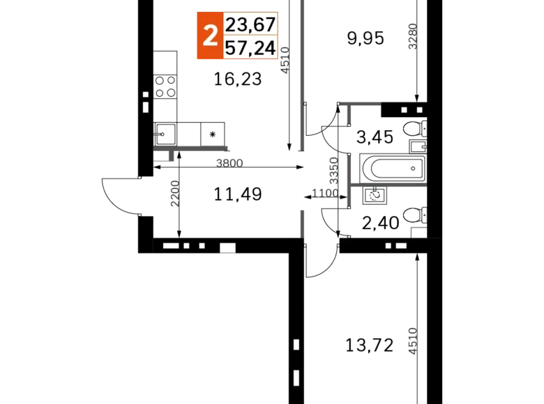 Квартира 2 комнаты 57 м² Одинцовский городской округ, Россия