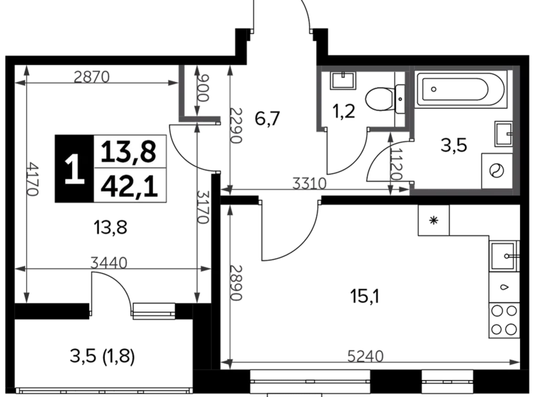 Квартира 1 комната 43 м² Ленинский городской округ, Россия