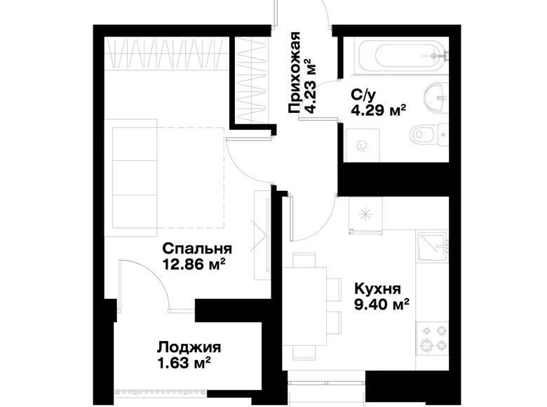 Квартира 1 комната 32 м² Ташкент, Узбекистан