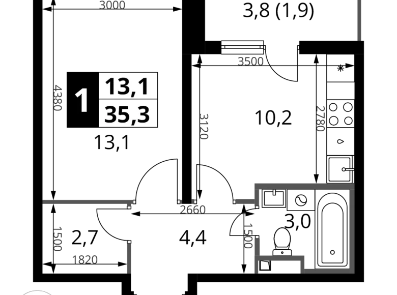 Apartamento 1 habitación 35 m² Potapovo, Rusia