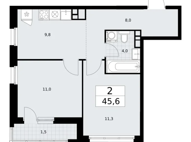 Mieszkanie 2 pokoi 46 m² Wnukowo, Rosja