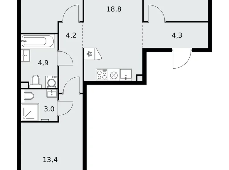 3 room apartment 73 m² Moscow, Russia