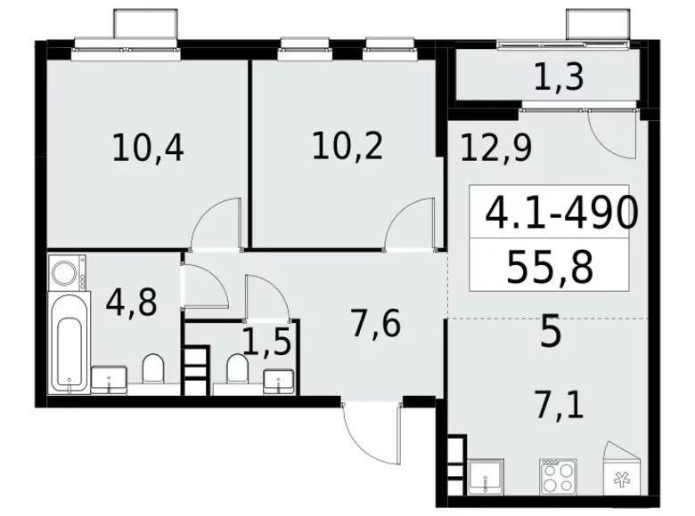 Wohnung 3 Zimmer 56 m² Südwestlicher Verwaltungsbezirk, Russland