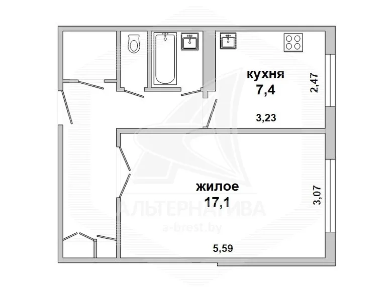 Mieszkanie 1 pokój 38 m² Muchaviecki sielski Saviet, Białoruś