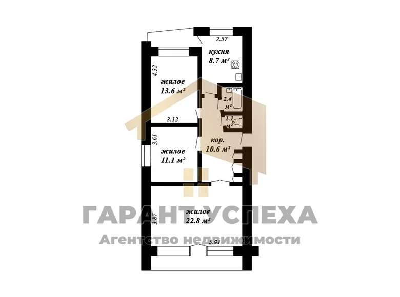 Mieszkanie 3 pokoi 77 m² Brześć, Białoruś